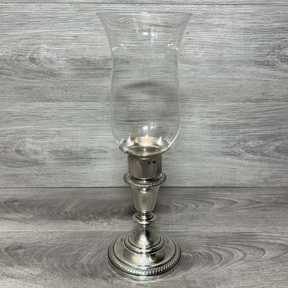Fisher Sterling Silver Weighted Hurricane Candle Holder 364g Glass